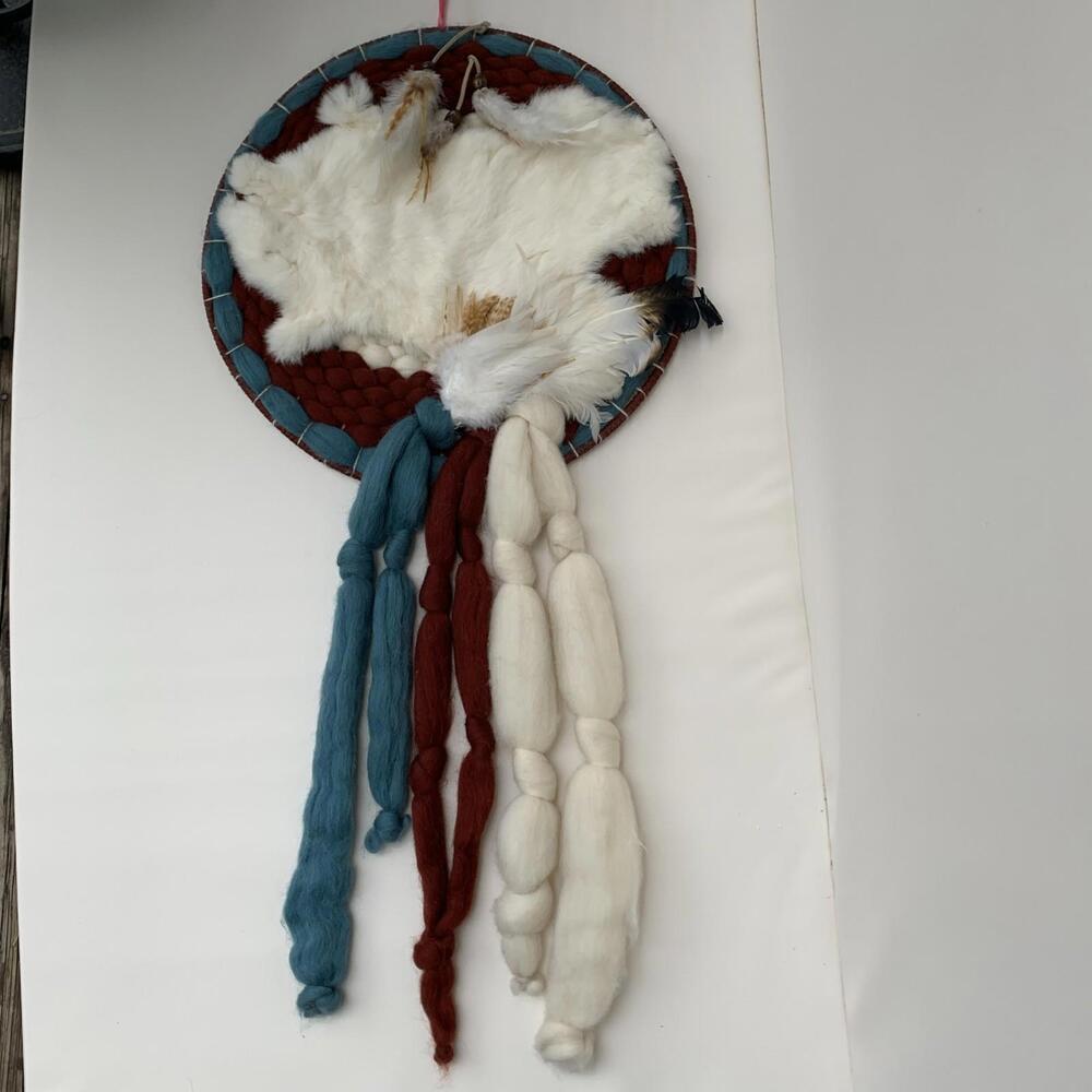 Large  Dream Catcher Mandela Wool,Rabbit Fur,, Feathers 40" LONG